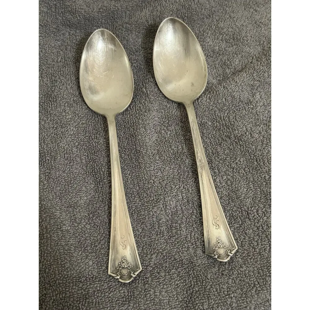Antique 1914 WM Rogers Silverplate Serving Spoons Vintage Floral Design Silver